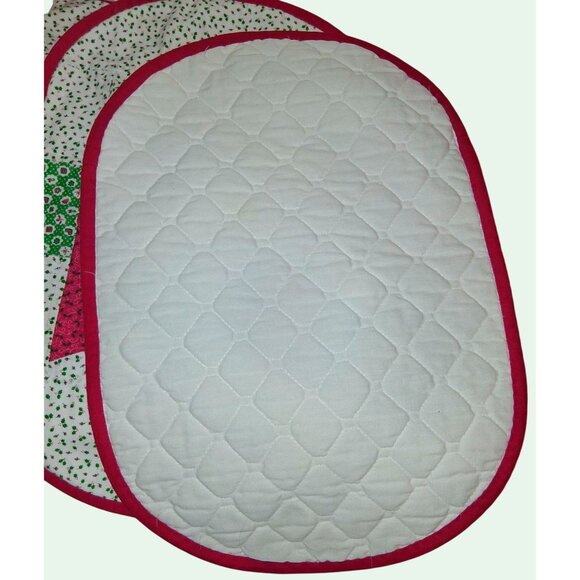 Handmade Quilted Christmas Placemats Set Of 4 Patchwork Design With Red & Green - Picture 3 of 11